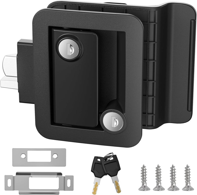 Marvelity Upgraded RV Door Lock Replacement, Black RV Door Latch with Paddle Deadbolt, Fit 3.55" x 2.68" Lock Hole, Black Nylon Material Door Lock with 2 Keys for Cargo Hauler Travel Trailer - Image 1